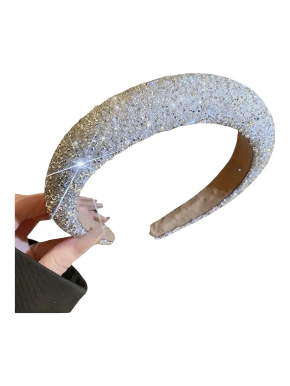Silver Rhinestone Padded Headband Crystal Sparkly Statement Hair Accessory - Picture 3 of 5